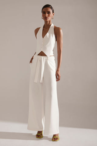 Crepe Belted Wide Leg Pant